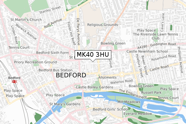 MK40 3HU map - small scale - OS Open Zoomstack (Ordnance Survey)