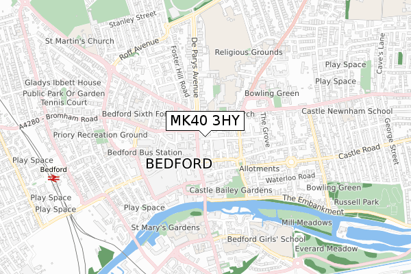 MK40 3HY map - small scale - OS Open Zoomstack (Ordnance Survey)