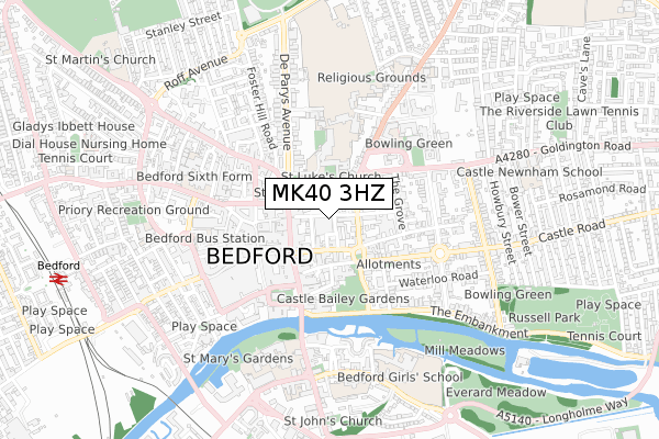 MK40 3HZ map - small scale - OS Open Zoomstack (Ordnance Survey)