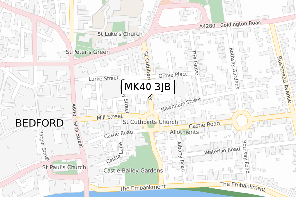 MK40 3JB map - large scale - OS Open Zoomstack (Ordnance Survey)