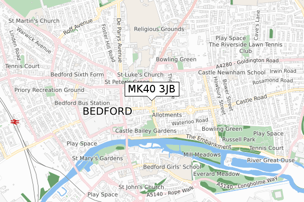 MK40 3JB map - small scale - OS Open Zoomstack (Ordnance Survey)