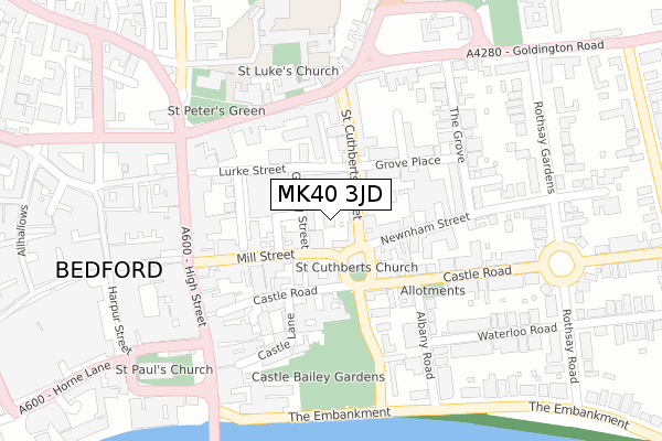 MK40 3JD map - large scale - OS Open Zoomstack (Ordnance Survey)