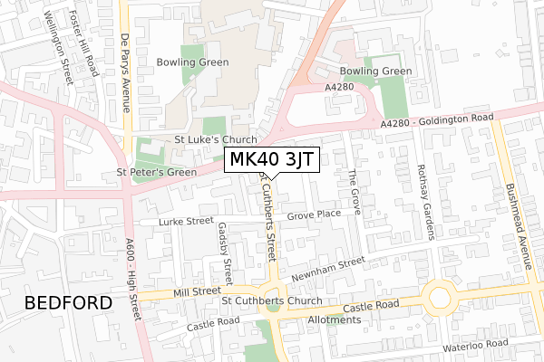 MK40 3JT map - large scale - OS Open Zoomstack (Ordnance Survey)