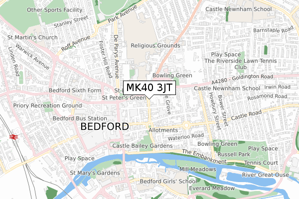 MK40 3JT map - small scale - OS Open Zoomstack (Ordnance Survey)