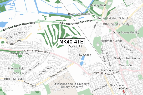 MK40 4TE map - small scale - OS Open Zoomstack (Ordnance Survey)