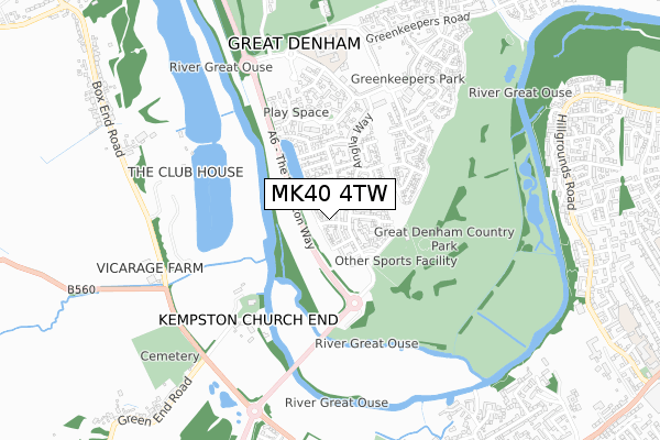 MK40 4TW map - small scale - OS Open Zoomstack (Ordnance Survey)