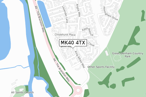 MK40 4TX map - large scale - OS Open Zoomstack (Ordnance Survey)