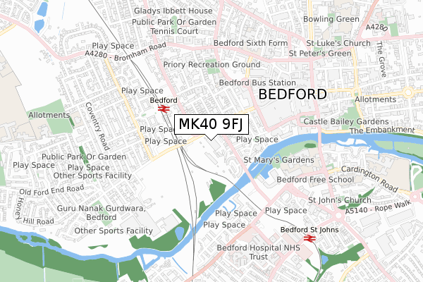 MK40 9FJ map - small scale - OS Open Zoomstack (Ordnance Survey)