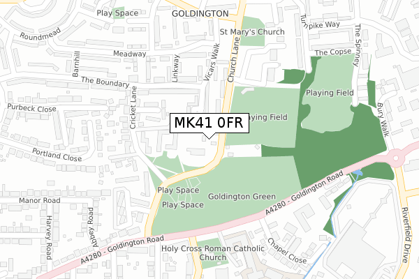 MK41 0FR map - large scale - OS Open Zoomstack (Ordnance Survey)