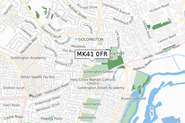 MK41 0FR map - small scale - OS Open Zoomstack (Ordnance Survey)