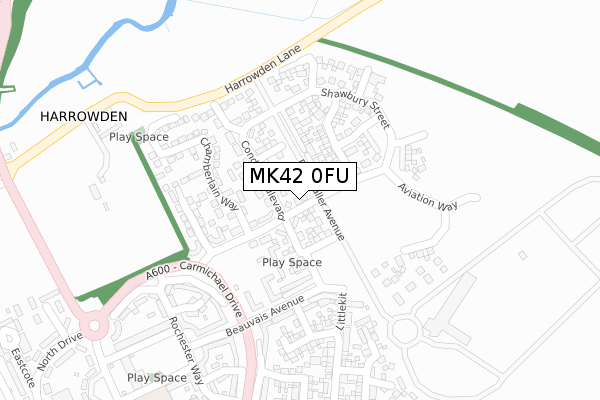 MK42 0FU map - large scale - OS Open Zoomstack (Ordnance Survey)