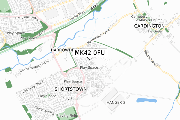 MK42 0FU map - small scale - OS Open Zoomstack (Ordnance Survey)