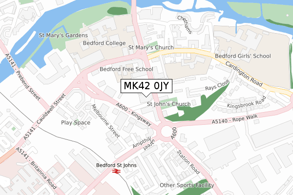 MK42 0JY map - large scale - OS Open Zoomstack (Ordnance Survey)