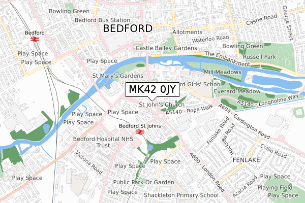 MK42 0JY map - small scale - OS Open Zoomstack (Ordnance Survey)