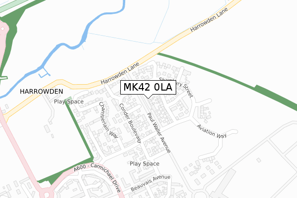 MK42 0LA map - large scale - OS Open Zoomstack (Ordnance Survey)