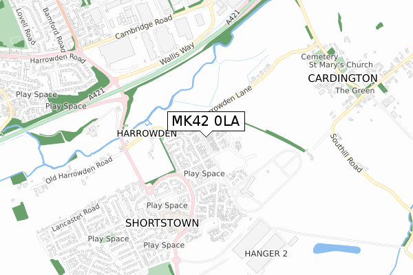 MK42 0LA map - small scale - OS Open Zoomstack (Ordnance Survey)