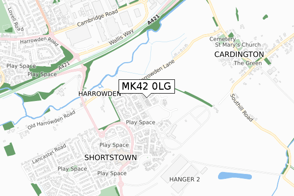 MK42 0LG map - small scale - OS Open Zoomstack (Ordnance Survey)