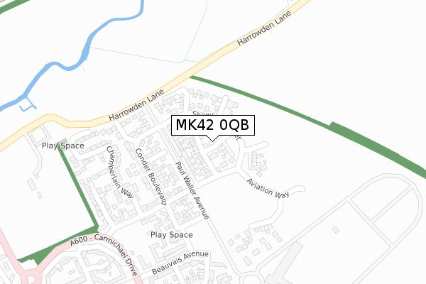 MK42 0QB map - large scale - OS Open Zoomstack (Ordnance Survey)