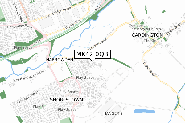 MK42 0QB map - small scale - OS Open Zoomstack (Ordnance Survey)