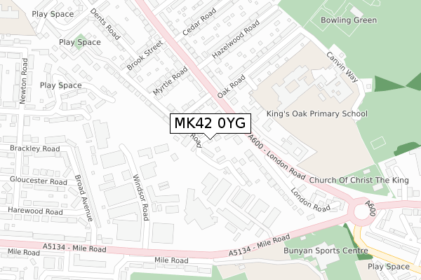 MK42 0YG map - large scale - OS Open Zoomstack (Ordnance Survey)