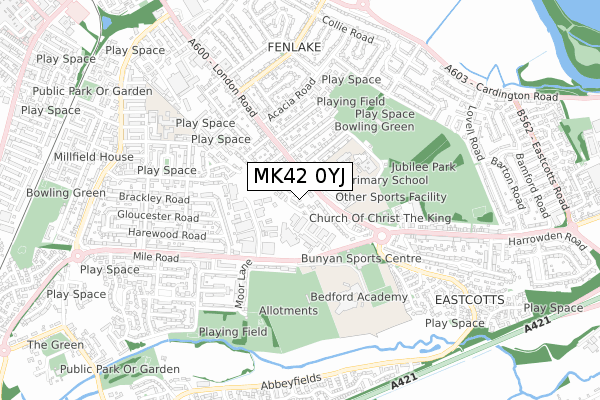 MK42 0YJ map - small scale - OS Open Zoomstack (Ordnance Survey)