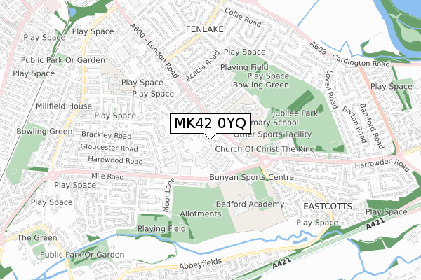 MK42 0YQ map - small scale - OS Open Zoomstack (Ordnance Survey)