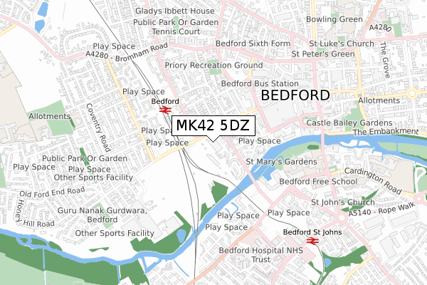 MK42 5DZ map - small scale - OS Open Zoomstack (Ordnance Survey)