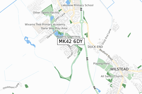 MK42 6DY map - small scale - OS Open Zoomstack (Ordnance Survey)