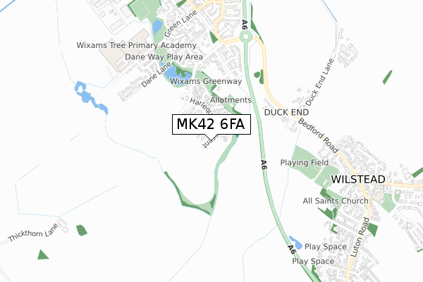 MK42 6FA map - small scale - OS Open Zoomstack (Ordnance Survey)