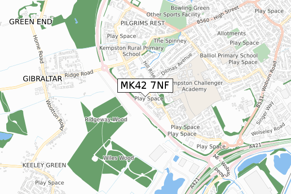 MK42 7NF map - small scale - OS Open Zoomstack (Ordnance Survey)