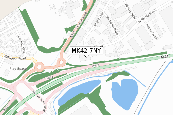 MK42 7NY map - large scale - OS Open Zoomstack (Ordnance Survey)