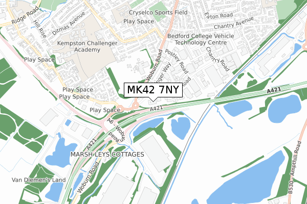 MK42 7NY map - small scale - OS Open Zoomstack (Ordnance Survey)