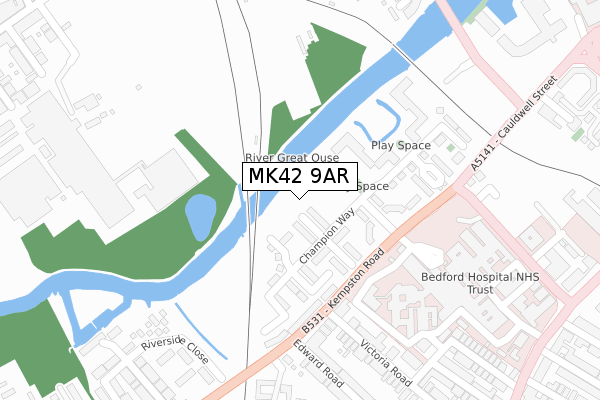 MK42 9AR map - large scale - OS Open Zoomstack (Ordnance Survey)