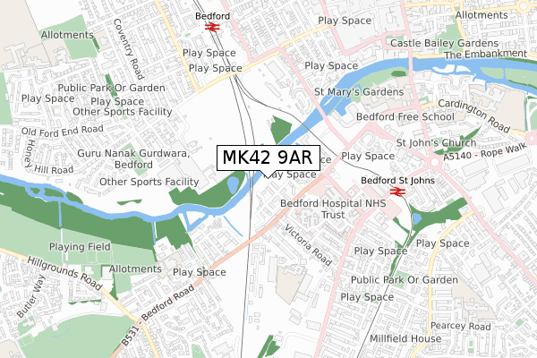 MK42 9AR map - small scale - OS Open Zoomstack (Ordnance Survey)