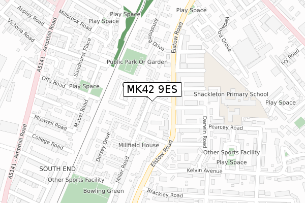 MK42 9ES map - large scale - OS Open Zoomstack (Ordnance Survey)