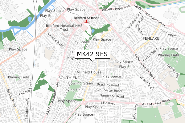 MK42 9ES map - small scale - OS Open Zoomstack (Ordnance Survey)