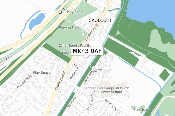 MK43 0AF map - large scale - OS Open Zoomstack (Ordnance Survey)