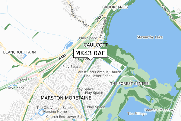 MK43 0AF map - small scale - OS Open Zoomstack (Ordnance Survey)