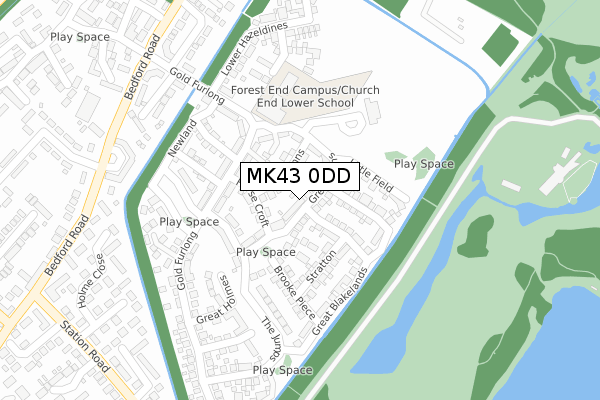 MK43 0DD map - large scale - OS Open Zoomstack (Ordnance Survey)