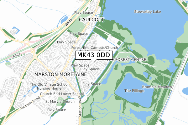 MK43 0DD map - small scale - OS Open Zoomstack (Ordnance Survey)