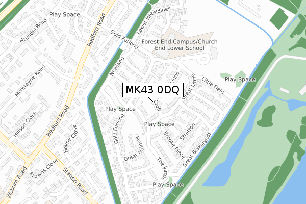 MK43 0DQ map - large scale - OS Open Zoomstack (Ordnance Survey)