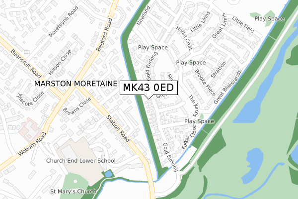 MK43 0ED map - large scale - OS Open Zoomstack (Ordnance Survey)