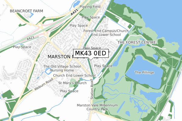 MK43 0ED map - small scale - OS Open Zoomstack (Ordnance Survey)