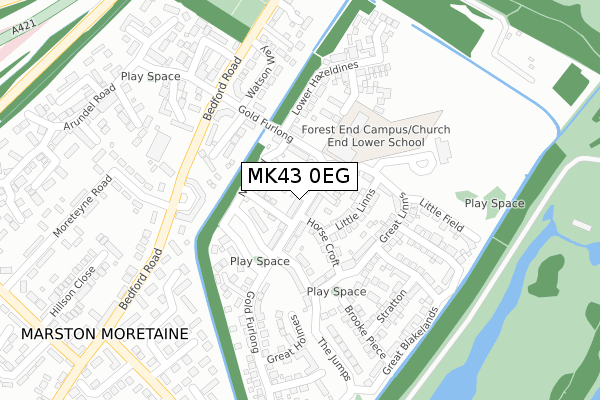 MK43 0EG map - large scale - OS Open Zoomstack (Ordnance Survey)