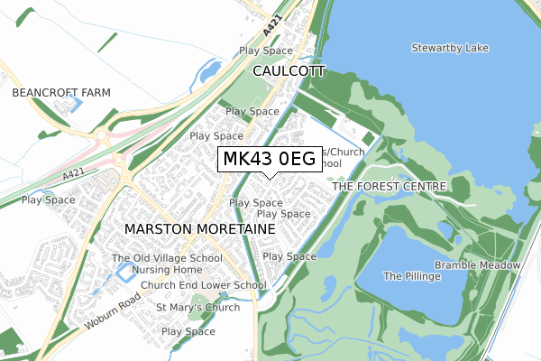 MK43 0EG map - small scale - OS Open Zoomstack (Ordnance Survey)