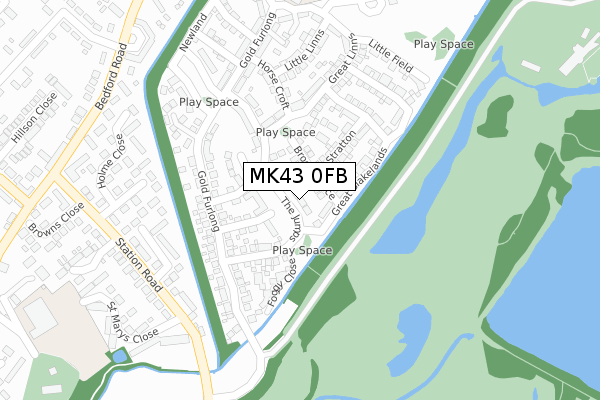 MK43 0FB map - large scale - OS Open Zoomstack (Ordnance Survey)