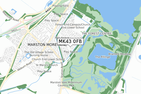 MK43 0FB map - small scale - OS Open Zoomstack (Ordnance Survey)