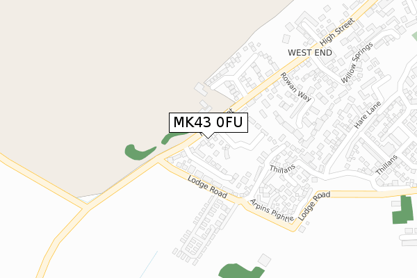 MK43 0FU map - large scale - OS Open Zoomstack (Ordnance Survey)