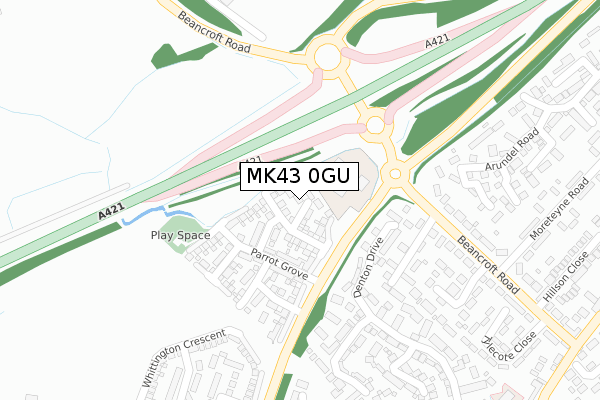 MK43 0GU map - large scale - OS Open Zoomstack (Ordnance Survey)