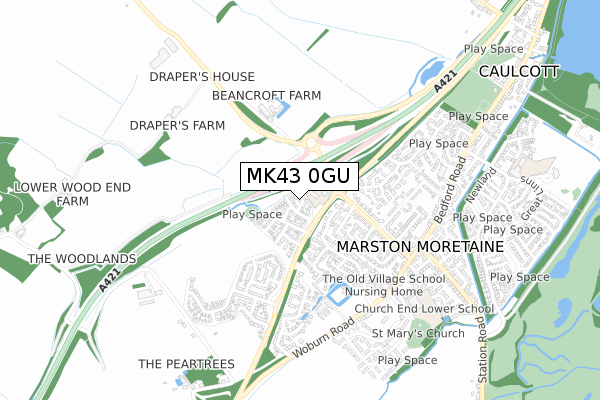 MK43 0GU map - small scale - OS Open Zoomstack (Ordnance Survey)